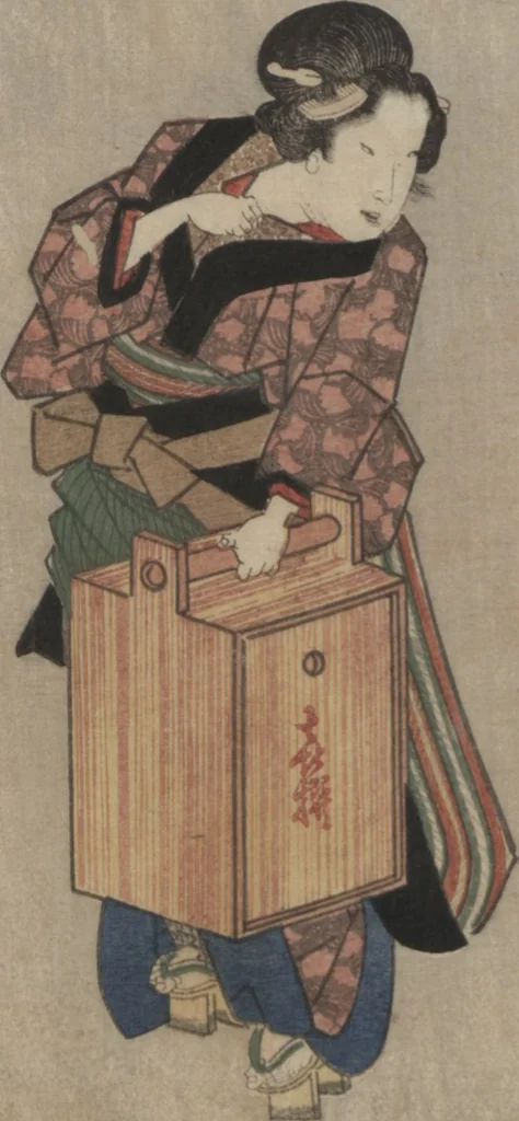 An illustration from Book of Humorous Poems "Hundred Thousand Birds" (Kyōka momochidori 狂歌百千鳥), 1830, leaf 23