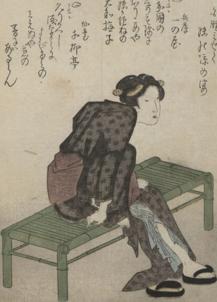 An illustration from Book of Humorous Poems "Hundred Thousand Birds" (Kyōka momochidori 狂歌百千鳥), 1830, leaf 27