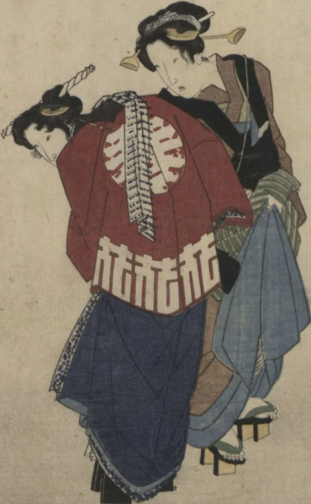 An illustration from Book of Humorous Poems "Hundred Thousand Birds" (Kyōka momochidori 狂歌百千鳥), 1830, leaf 34