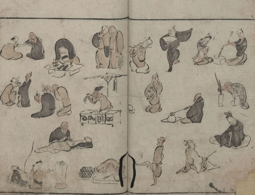 An illustration from Abbreviated Drawing Styles (Ryakuga shiki 略画式 (人物) (Figures), 1795, leaf 17