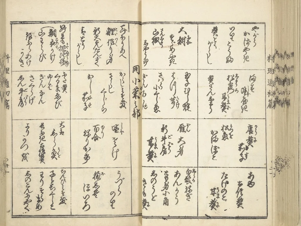 An illustration from Handbook of Fashionable Cuisine for the Epicures of Edo (Edo ryūkō ryōri tsū taizen), 1822, leaf 31