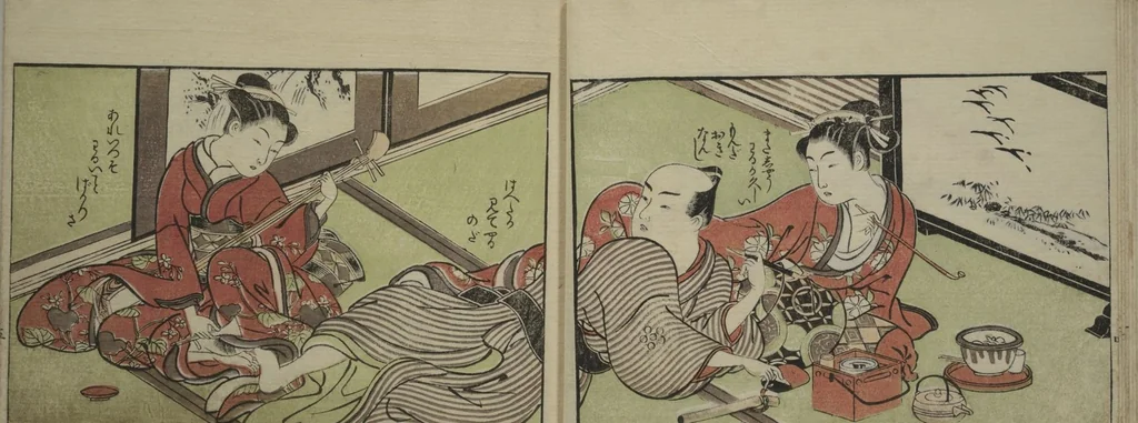 An illustration from Picture Book of the Eternal Pines (Ehon chiyo no matsu), 1767, leaf 9