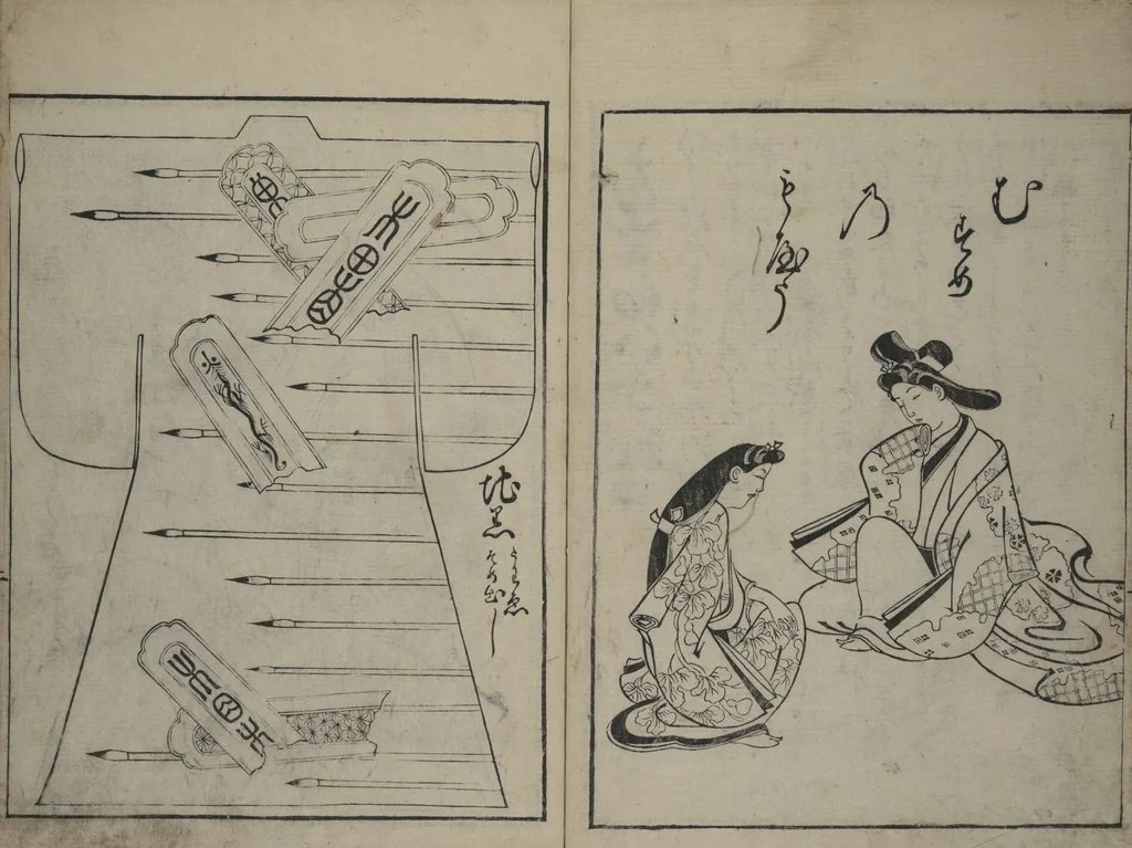 An illustration from Contemporary Kimono Patterns (Tōsei hiinagata), 1677, leaf 3