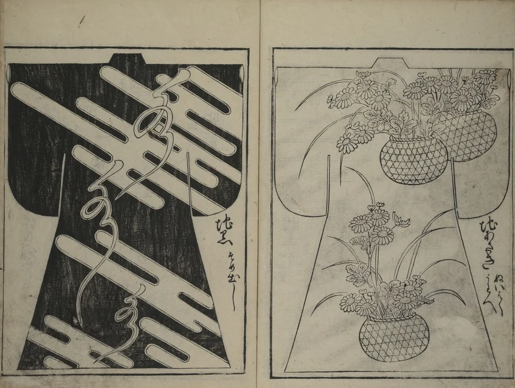 An illustration from Contemporary Kimono Patterns (Tōsei hiinagata), 1677, leaf 4