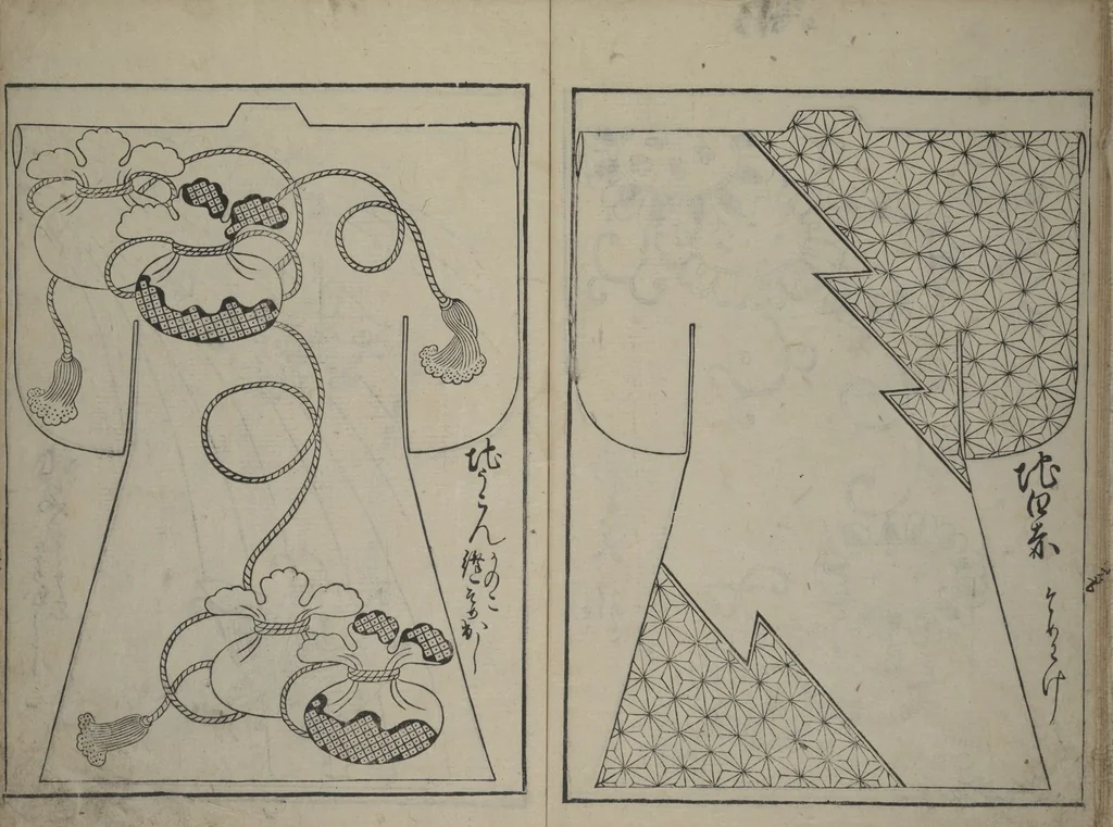 An illustration from Contemporary Kimono Patterns (Tōsei hiinagata), 1677, leaf 7