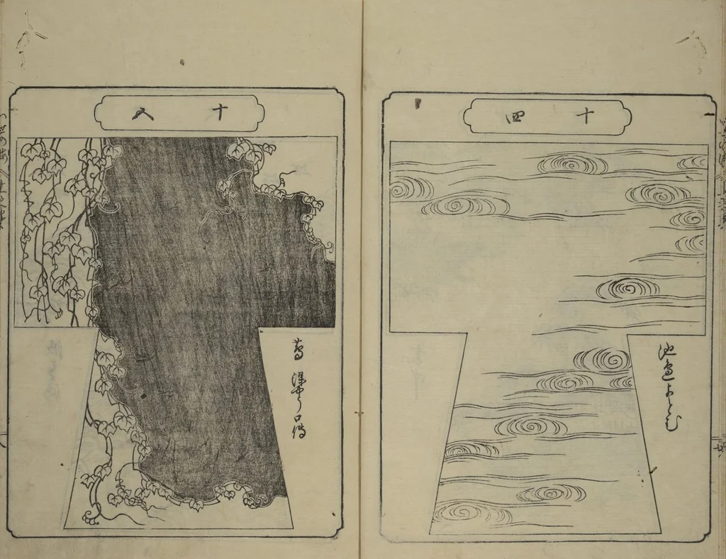 An illustration from Book of Kosode Patterns (Hiinagata Ise no umi), 1751, leaf 10