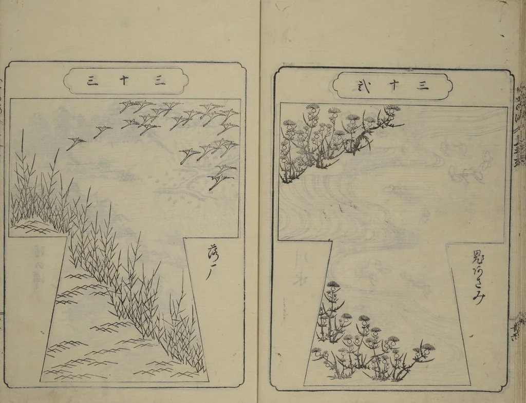 An illustration from Book of Kosode Patterns (Hiinagata Ise no umi), 1751, leaf 19