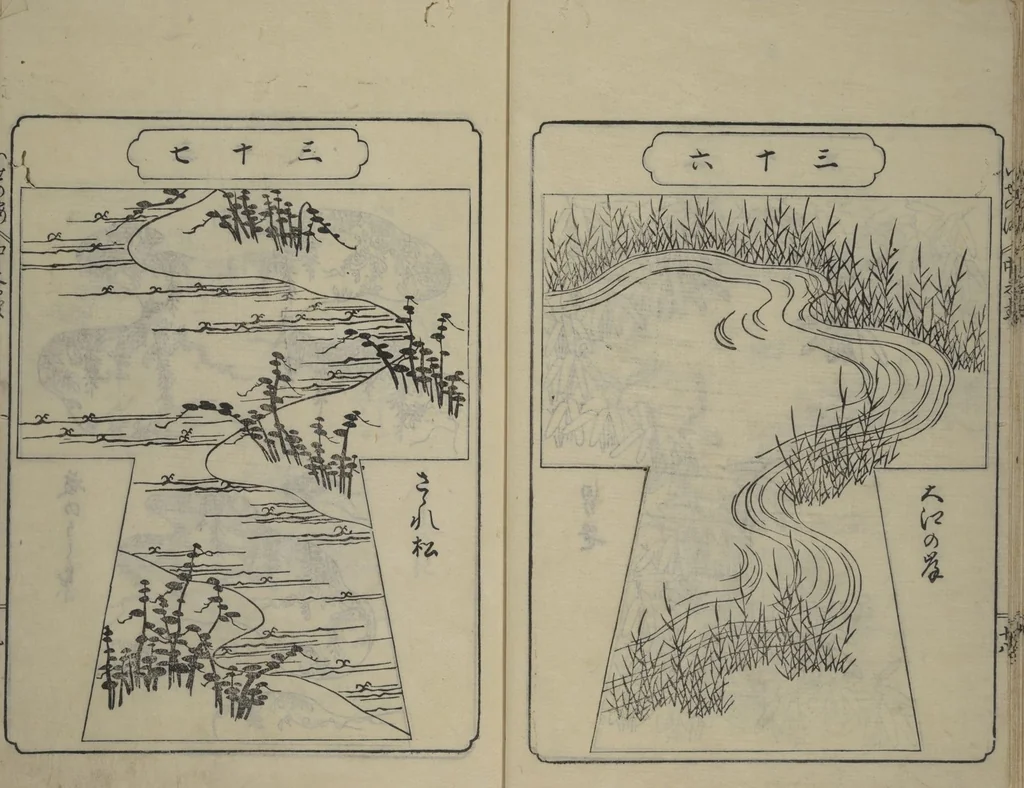 An illustration from Book of Kosode Patterns (Hiinagata Ise no umi), 1751, leaf 21