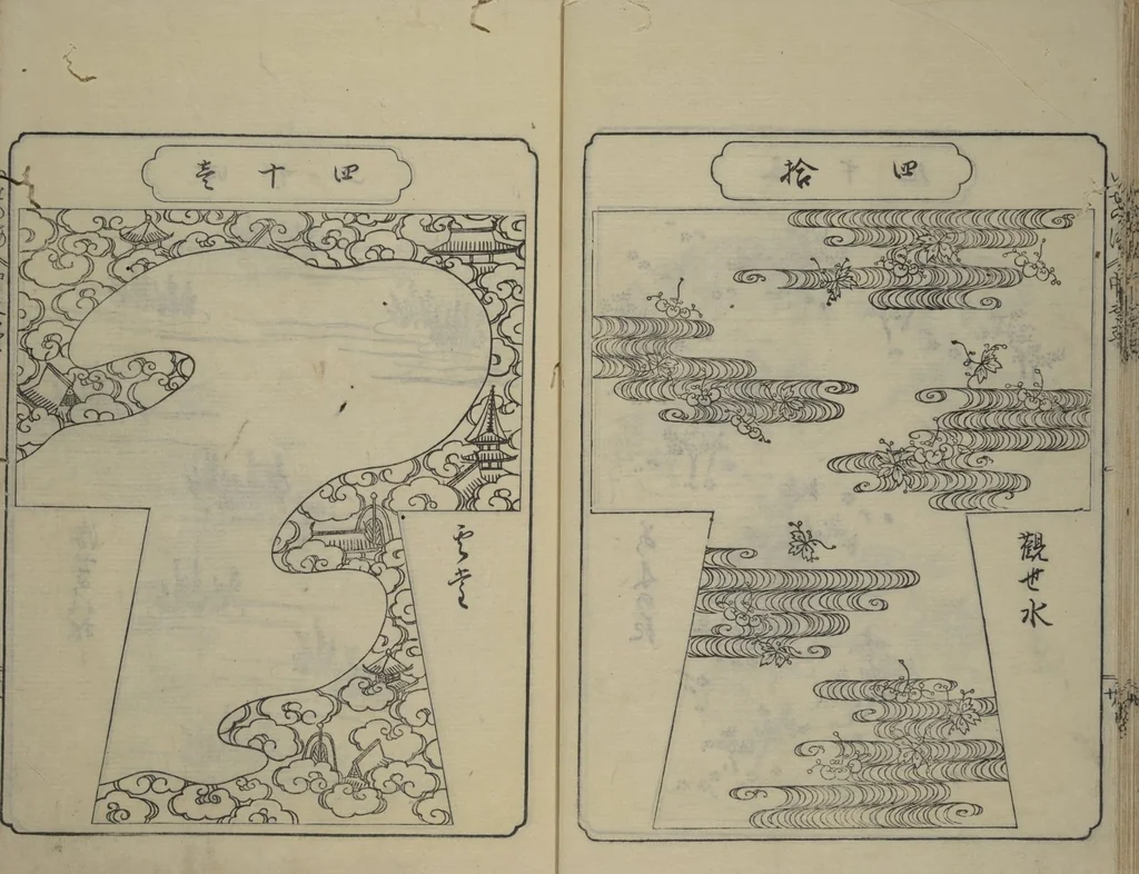 An illustration from Book of Kosode Patterns (Hiinagata Ise no umi), 1751, leaf 23