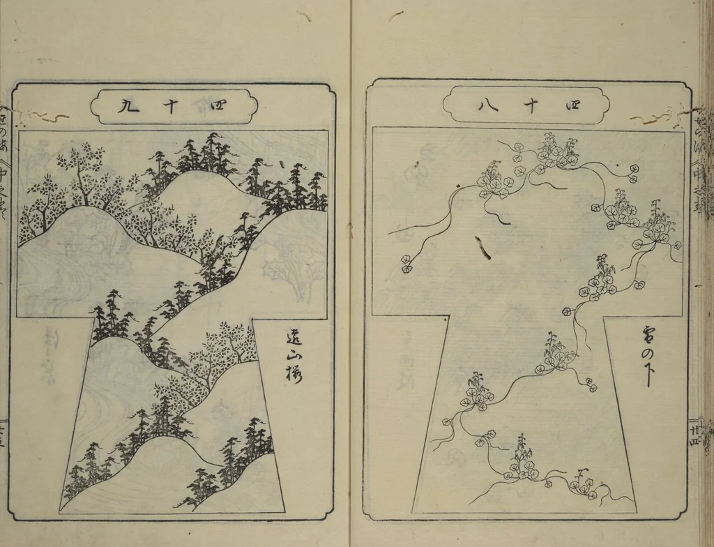 An illustration from Book of Kosode Patterns (Hiinagata Ise no umi), 1751, leaf 27