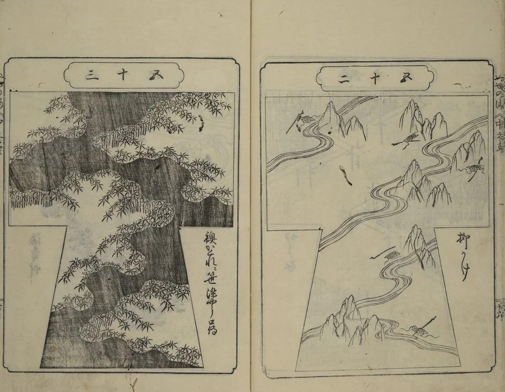 An illustration from Book of Kosode Patterns (Hiinagata Ise no umi), 1751, leaf 29