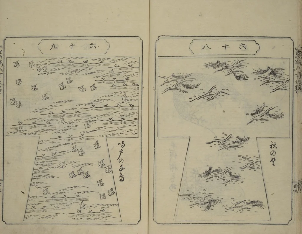 An illustration from Book of Kosode Patterns (Hiinagata Ise no umi), 1751, leaf 37
