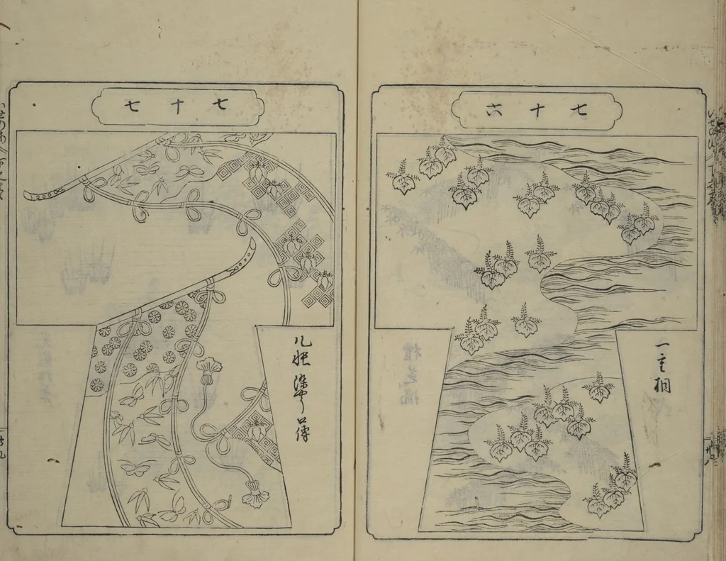 An illustration from Book of Kosode Patterns (Hiinagata Ise no umi), 1751, leaf 41