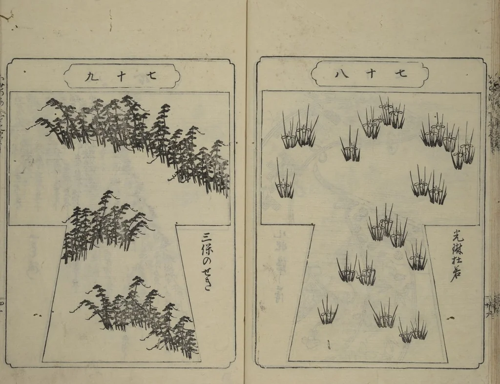 An illustration from Book of Kosode Patterns (Hiinagata Ise no umi), 1751, leaf 42