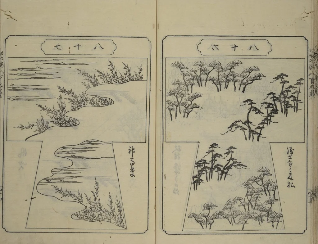 An illustration from Book of Kosode Patterns (Hiinagata Ise no umi), 1751, leaf 46