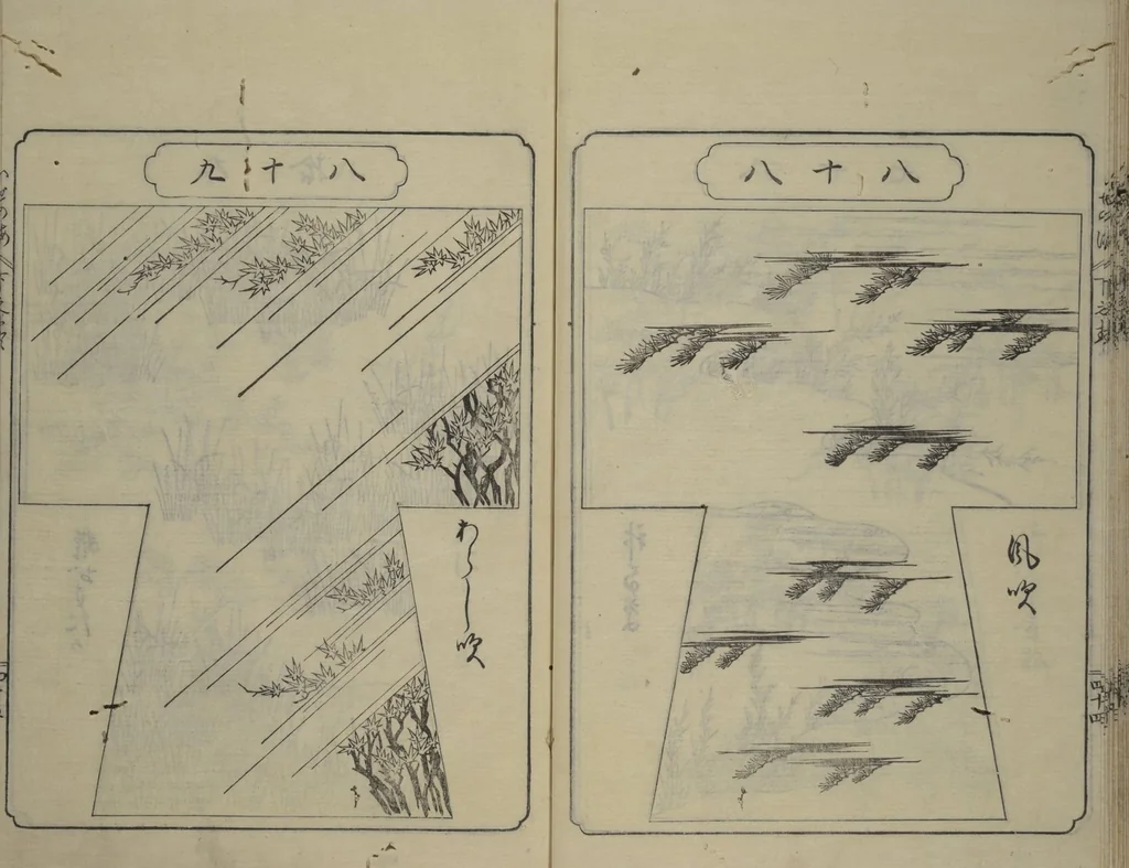 An illustration from Book of Kosode Patterns (Hiinagata Ise no umi), 1751, leaf 47
