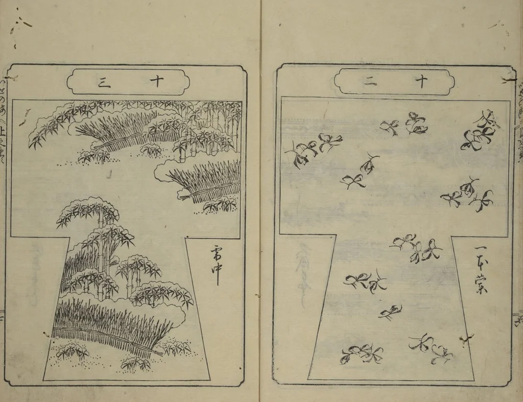 An illustration from Book of Kosode Patterns (Hiinagata Ise no umi), 1751, leaf 9