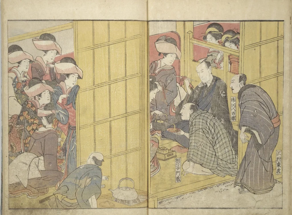 An illustration from Amusements of Kabuki Actors of the "Third Floor" [Dressing Room] (Yakusha sangaikyō), by Shikitei Sanba, 1801, leaf 10