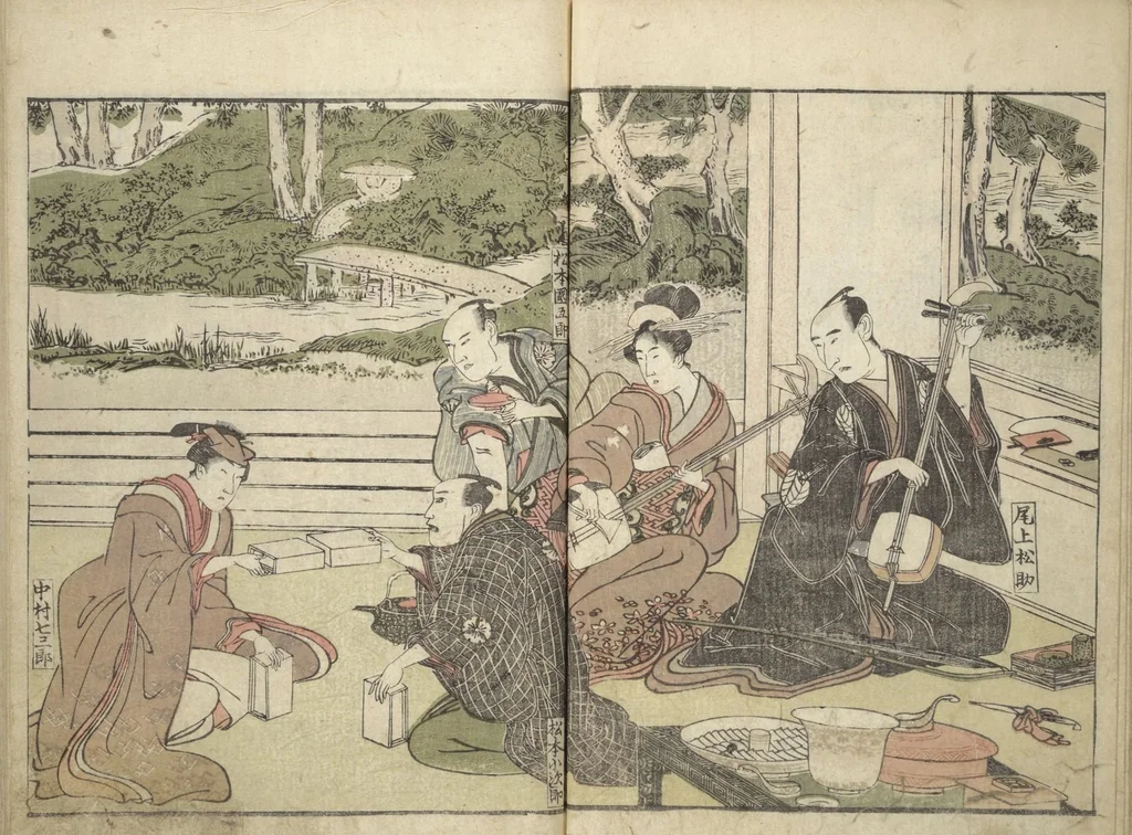 An illustration from Amusements of Kabuki Actors of the "Third Floor" [Dressing Room] (Yakusha sangaikyō), by Shikitei Sanba, 1801, leaf 15