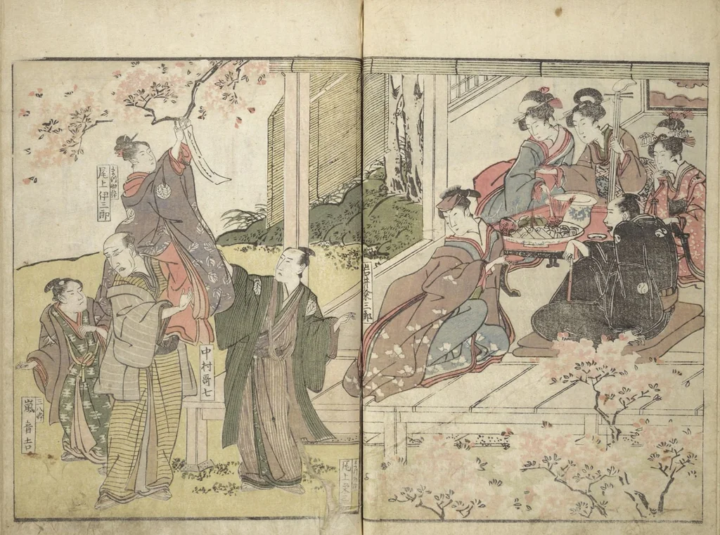 An illustration from Amusements of Kabuki Actors of the "Third Floor" [Dressing Room] (Yakusha sangaikyō), by Shikitei Sanba, 1801, leaf 16