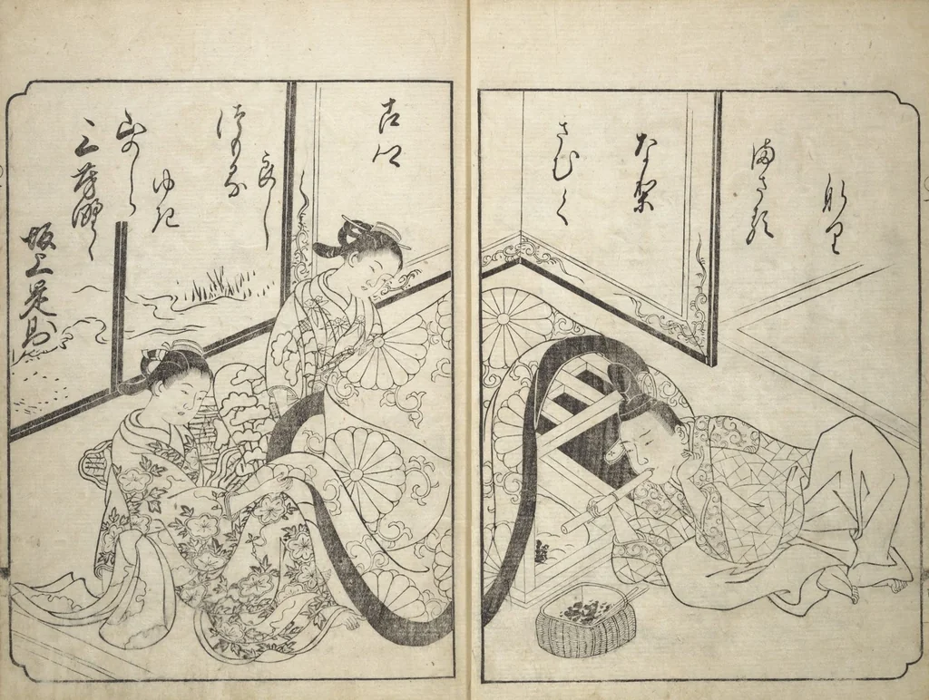 An illustration from A Fashionable Representation of the Immortals of Poetry: Picture Book of Waka-no-ura (Fūryū kasen ehon waka no ura) : [volume 3], 1734, leaf 6