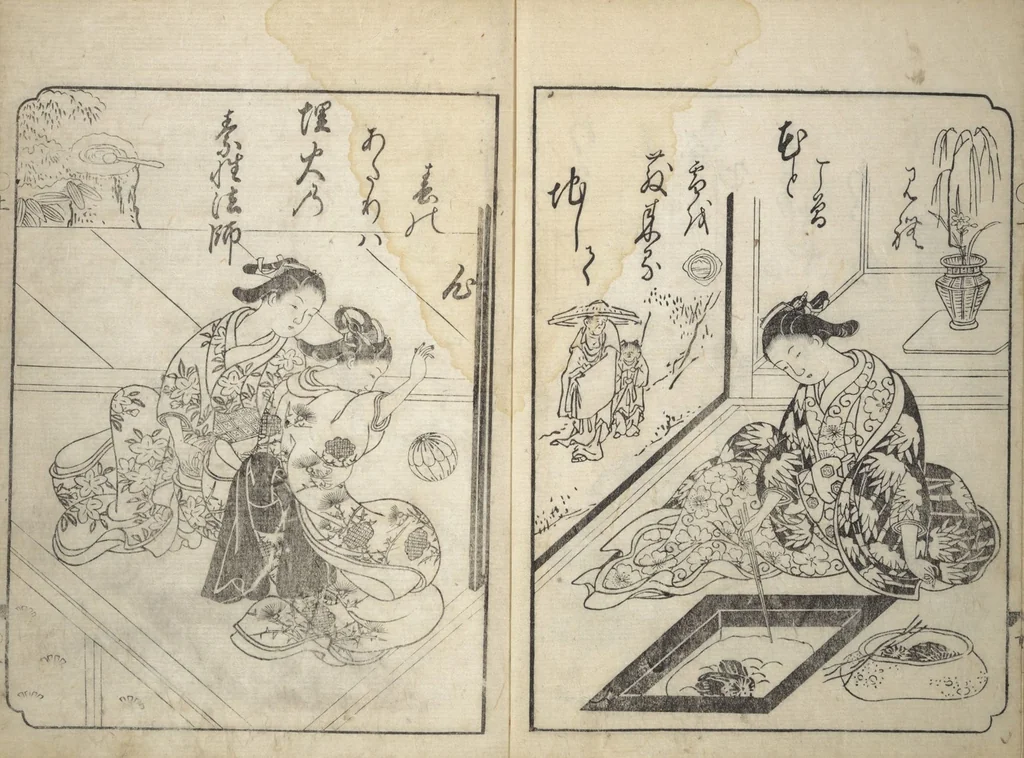 An illustration from A Fashionable Representation of the Immortals of Poetry: Picture Book of Waka-no-ura (Fūryū kasen ehon waka no ura) : [volume 1], 1734, leaf 12