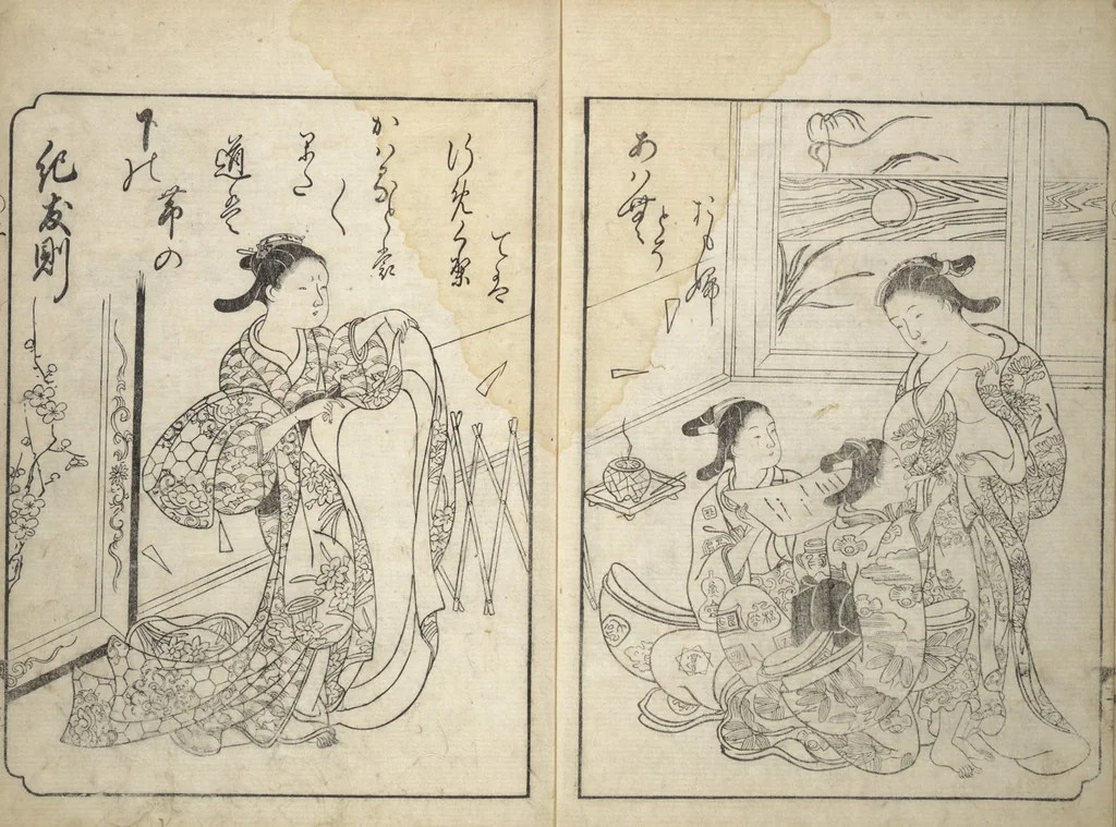 An illustration from A Fashionable Representation of the Immortals of Poetry: Picture Book of Waka-no-ura (Fūryū kasen ehon waka no ura) : [volume 1], 1734, leaf 13