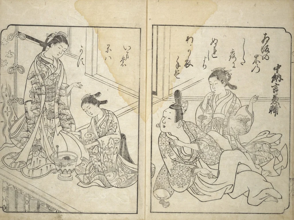 An illustration from A Fashionable Representation of the Immortals of Poetry: Picture Book of Waka-no-ura (Fūryū kasen ehon waka no ura) : [volume 1], 1734, leaf 16