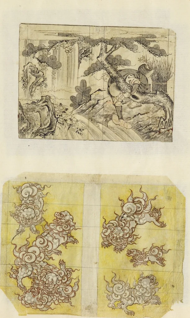 An illustration from Album of Sketches for Lacquer Decoration (Makie 蒔絵), 1840, leaf 10