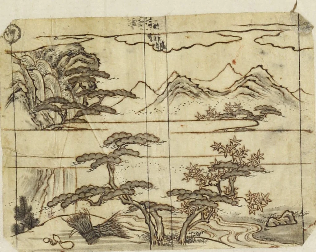 An illustration from Album of Sketches for Lacquer Decoration (Makie 蒔絵), 1840, leaf 22