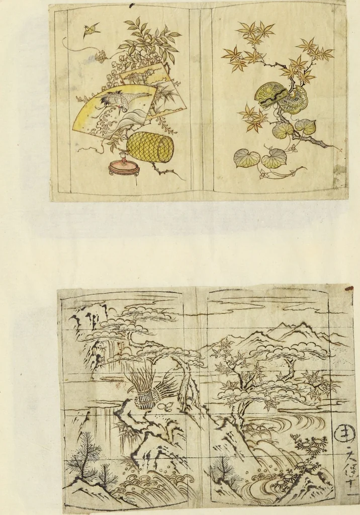 An illustration from Album of Sketches for Lacquer Decoration (Makie 蒔絵), 1840, leaf 5
