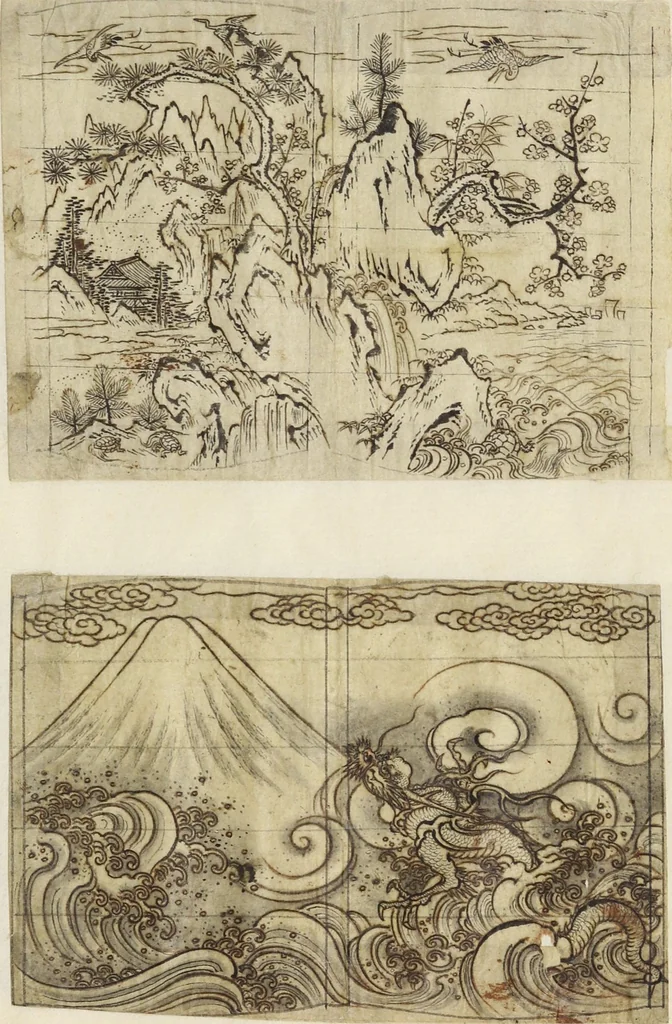 An illustration from Album of Sketches for Lacquer Decoration (Makie 蒔絵), 1840, leaf 8