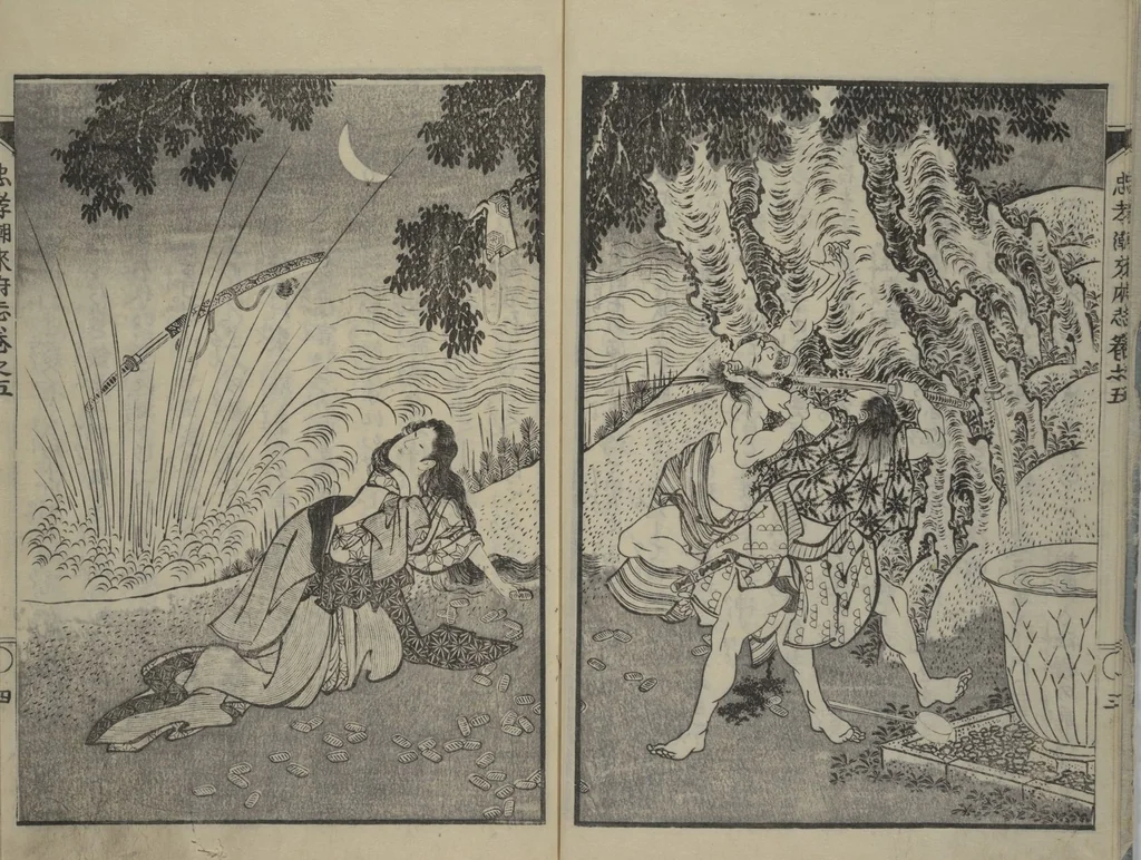 An illustration from Loyal Songs of Itako (Chūkō itakobushi) : [volume 5], 1809, leaf 6