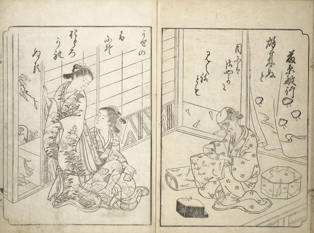 An illustration from A Fashionable Representation of the Immortals of Poetry: Picture Book of Waka-no-ura (Fūryū kasen ehon waka no ura) : [volume 2], 1734, leaf 10