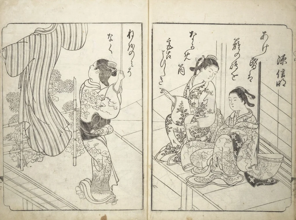 An illustration from A Fashionable Representation of the Immortals of Poetry: Picture Book of Waka-no-ura (Fūryū kasen ehon waka no ura) : [volume 2], 1734, leaf 13