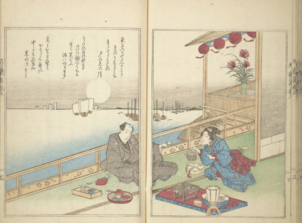 An illustration from Collection of Famous Kyōka Poems Selected by Shakuyakutei (Shakuyakutei eisō kōryō shū) : [volume 1], 1833, leaf 24