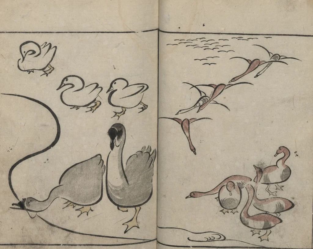 An illustration from Abbreviated Drawing Styles for Birds and Animals (Chōjū ryakuga shiki 鳥獣略画式), 1797, leaf 11
