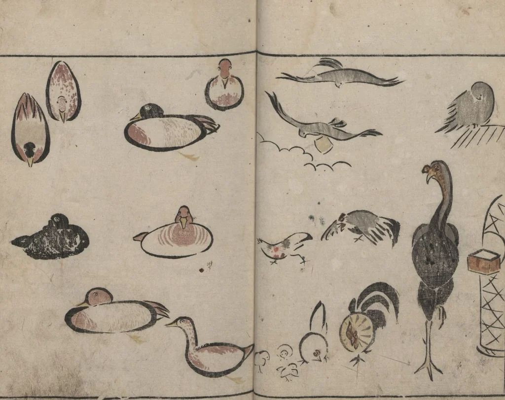 An illustration from Abbreviated Drawing Styles for Birds and Animals (Chōjū ryakuga shiki 鳥獣略画式), 1797, leaf 12