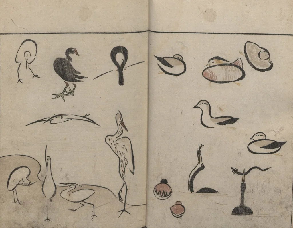 An illustration from Abbreviated Drawing Styles for Birds and Animals (Chōjū ryakuga shiki 鳥獣略画式), 1797, leaf 13