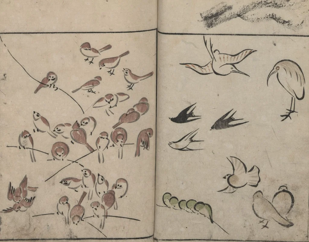 An illustration from Abbreviated Drawing Styles for Birds and Animals (Chōjū ryakuga shiki 鳥獣略画式), 1797, leaf 14