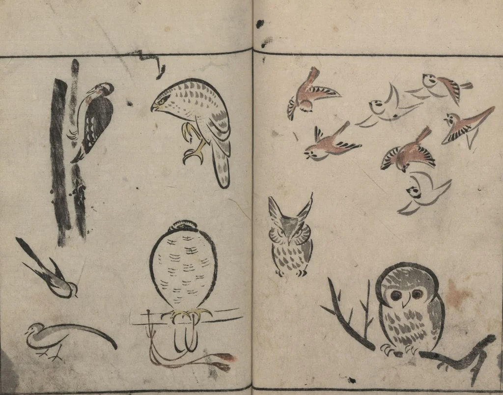 An illustration from Abbreviated Drawing Styles for Birds and Animals (Chōjū ryakuga shiki 鳥獣略画式), 1797, leaf 15