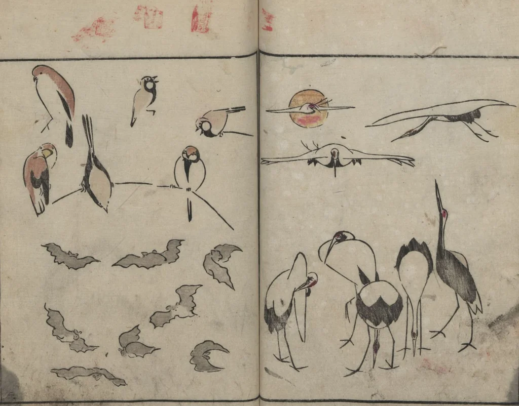 An illustration from Abbreviated Drawing Styles for Birds and Animals (Chōjū ryakuga shiki 鳥獣略画式), 1797, leaf 18