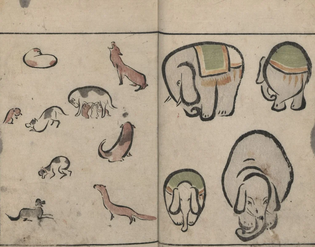 An illustration from Abbreviated Drawing Styles for Birds and Animals (Chōjū ryakuga shiki 鳥獣略画式), 1797, leaf 4