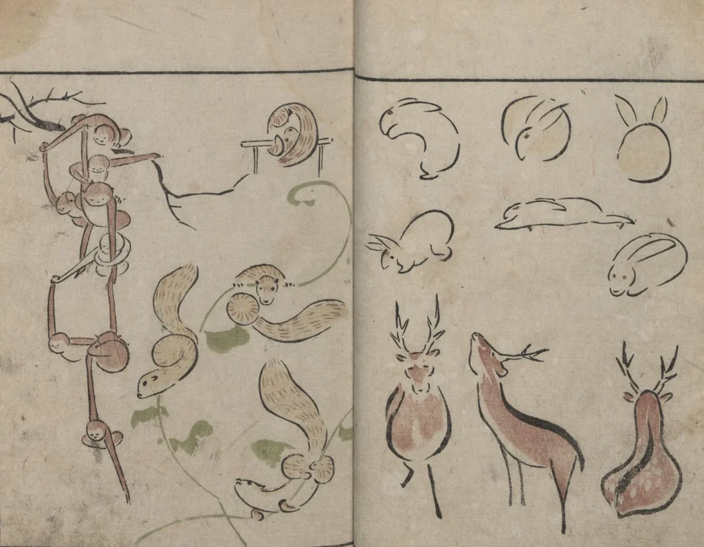 An illustration from Abbreviated Drawing Styles for Birds and Animals (Chōjū ryakuga shiki 鳥獣略画式), 1797, leaf 7