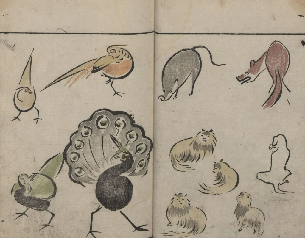 An illustration from Abbreviated Drawing Styles for Birds and Animals (Chōjū ryakuga shiki 鳥獣略画式), 1797, leaf 9