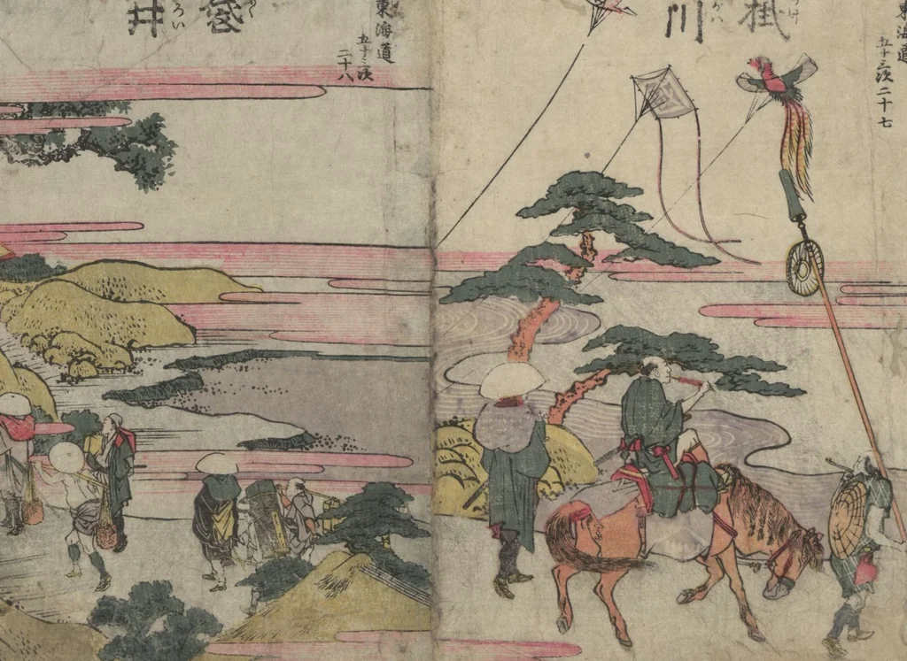 An illustration from Fifty-three Stations on the Tōkaidō Road (Tōkaidō gojūsantsugi ehon ekiro no suzu 東海道五十三次絵本駅路鈴) : [volume 1], 1840, leaf 17
