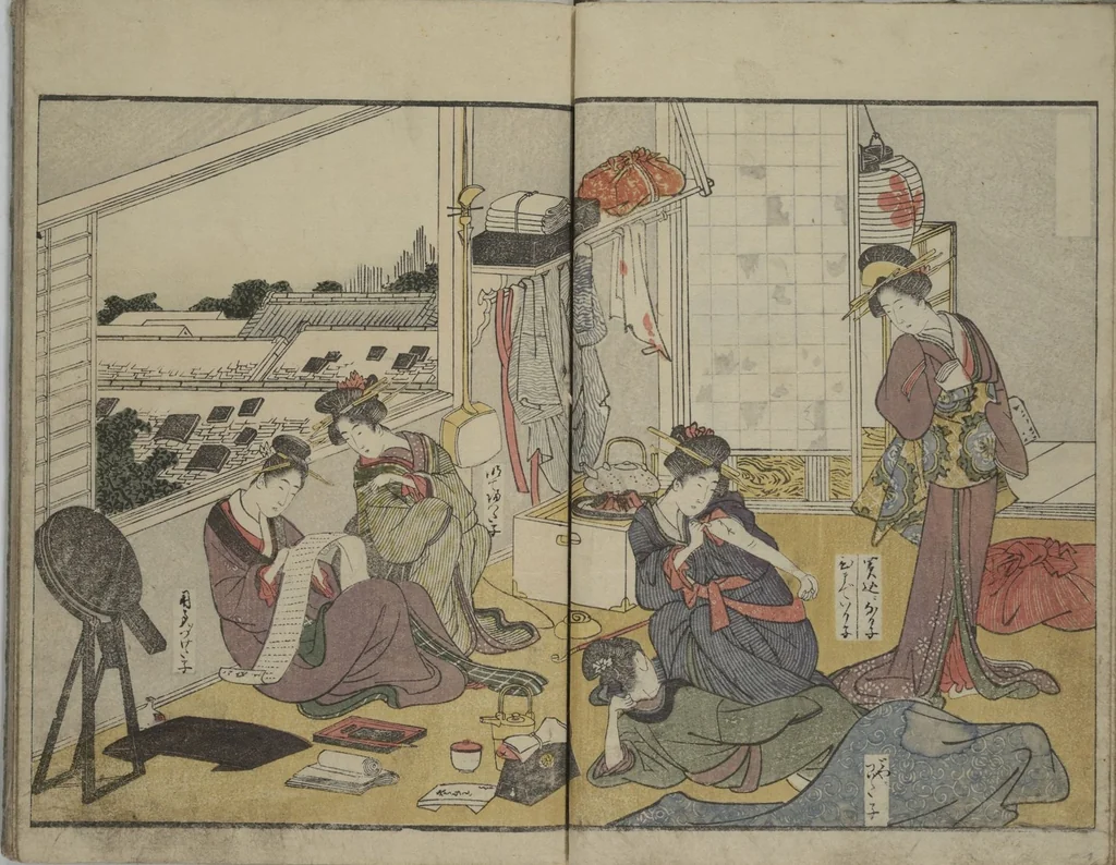 An illustration from Picture Book of Modern Figures of Fashion (Ehon imayō sugata) : [volume 2], 1802, leaf 12