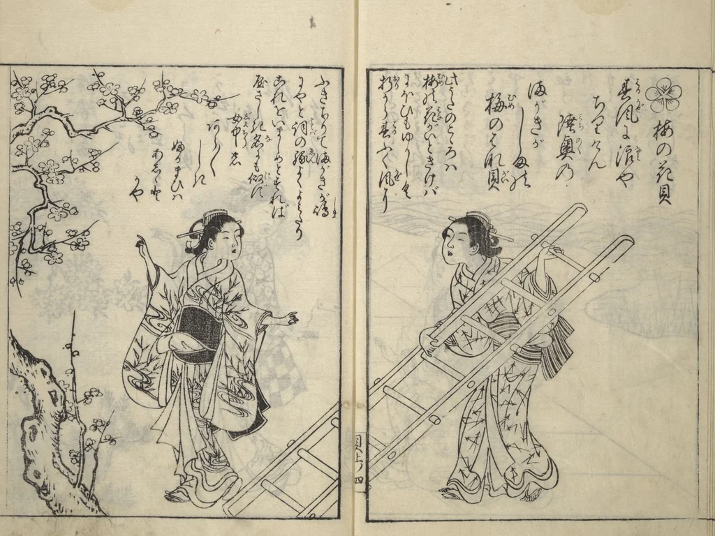 An illustration from Picture Book of Poems on Shells (Kyōkun chūkai ehon kai kasen) : [volume 1], 1748, leaf 6