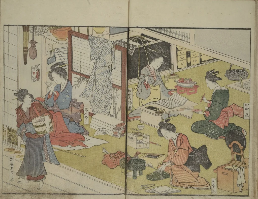 An illustration from Picture Book of Modern Figures of Fashion (Ehon imayō sugata) : [volume 1], 1802, leaf 9