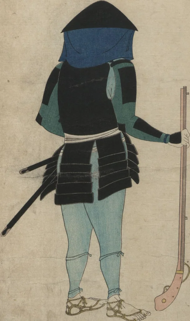 An illustration from Illustrations Showing the Wearing of Arms and Armor (Katchū chakuyōzu 甲冑著用図), 1848, leaf 12